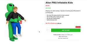 Alien Abduct Inflatable Pick Me Up Costume Kids Youth Blow Up Suit Halloween